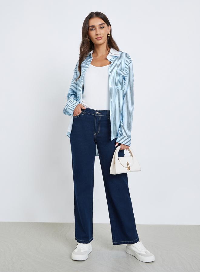 ستايلي جينز سادة بأرجل واسعة قابل للتمدد - Image 1