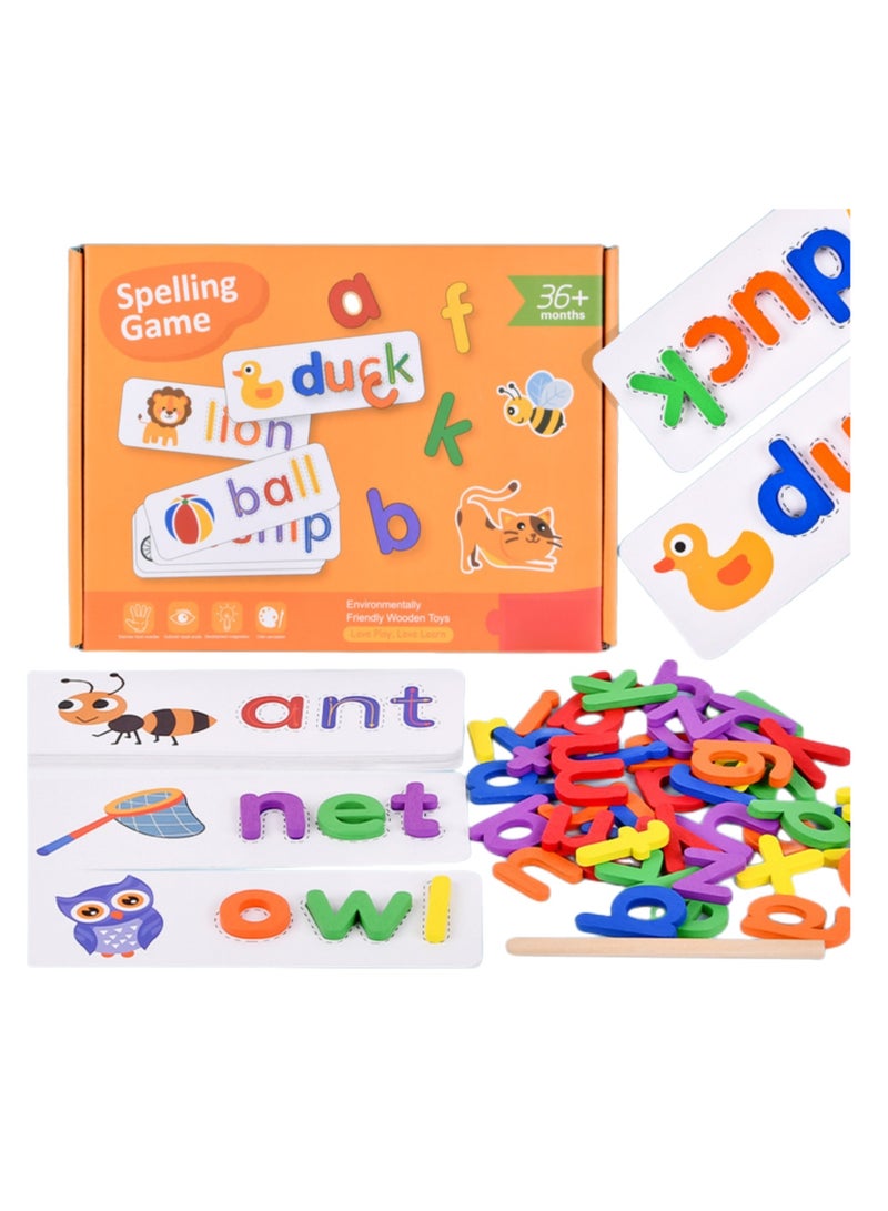 NOVOLAN Early Learning Toy Children Early Education 26 English Alphabet Cards Spelling Practice Educational Toys Spelling Word Game, Spelling Practice Brain Teaser Memorize Letters Colorful Design - Image 1