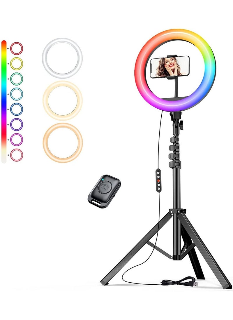 12'' RGB Ring Light with Stand and Phone Holder - TODI Selfie Ring Light with Tripod Stand for Makeup/Photography/YouTube Video/Vlog/TikTok/Live Stream, Led Ring Light Compatible with iPhone  A  - Image 1