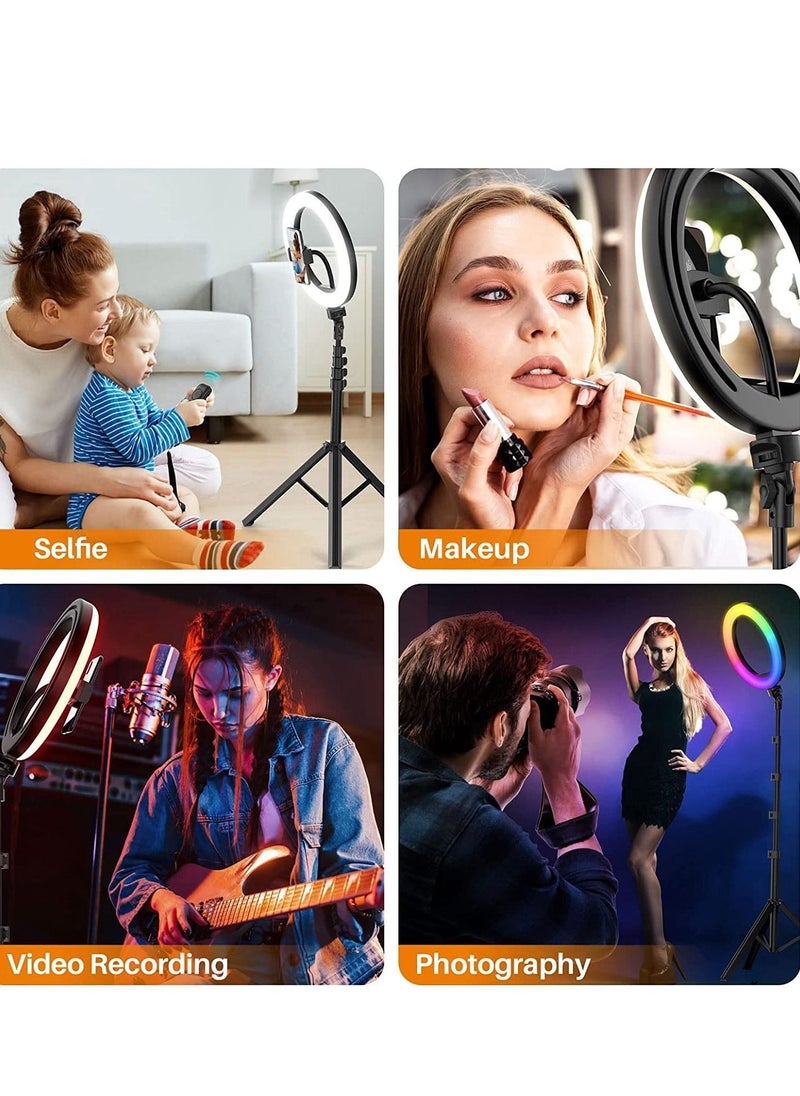 12'' RGB Ring Light with Stand and Phone Holder - TODI Selfie Ring Light with Tripod Stand for Makeup/Photography/YouTube Video/Vlog/TikTok/Live Stream, Led Ring Light Compatible with iPhone  A  - Image 4