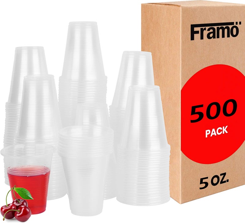 5 Oz Clear Plastic Cups by Framo For Any Occasion Disposable Transparent Ice Tea Juice Soda and Coffee Glasses for Party Picnic BBQ Travel and Events 500 ct