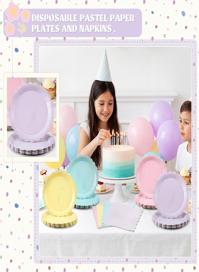 Tiangrid 120 Pcs Pastel Paper Plates and Napkins Pastel Rainbow Party Supplies Bulk Disposable 7 Inch Scalloped Plates Cocktail Napkins for Colored Easter Wedding Bridal Baby Shower Birthday, Serve 60 - Image 4