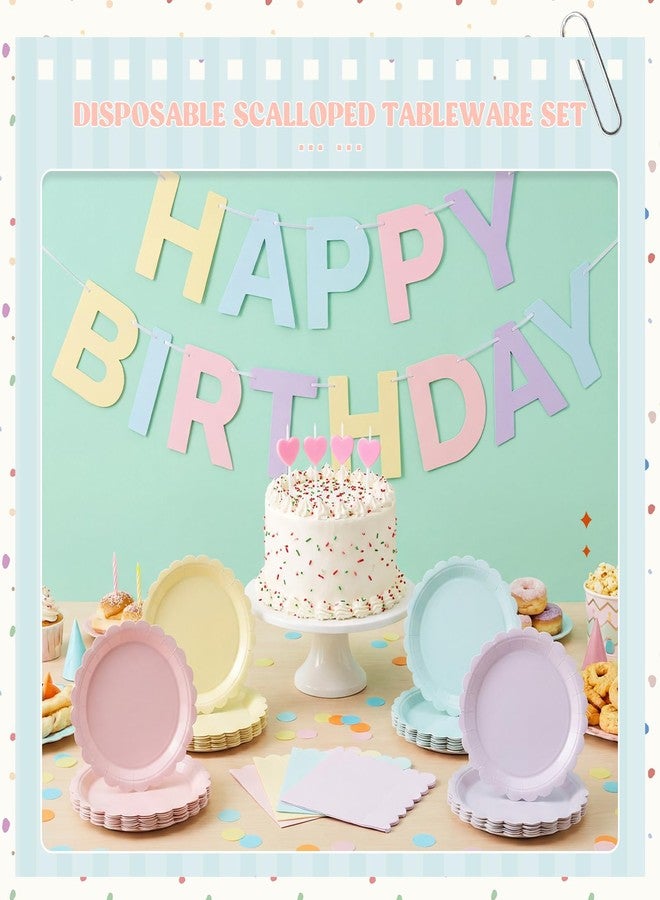 Tiangrid 120 Pcs Pastel Paper Plates and Napkins Pastel Rainbow Party Supplies Bulk Disposable 7 Inch Scalloped Plates Cocktail Napkins for Colored Easter Wedding Bridal Baby Shower Birthday, Serve 60 - Image 5