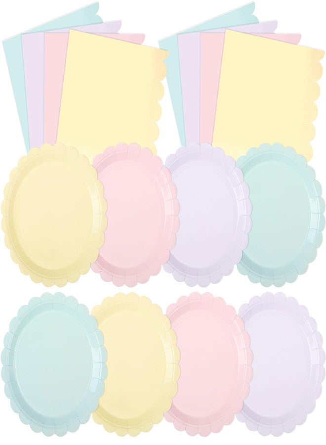 Tiangrid 120 Pcs Pastel Paper Plates and Napkins Pastel Rainbow Party Supplies Bulk Disposable 7 Inch Scalloped Plates Cocktail Napkins for Colored Easter Wedding Bridal Baby Shower Birthday, Serve 60 - Image 1
