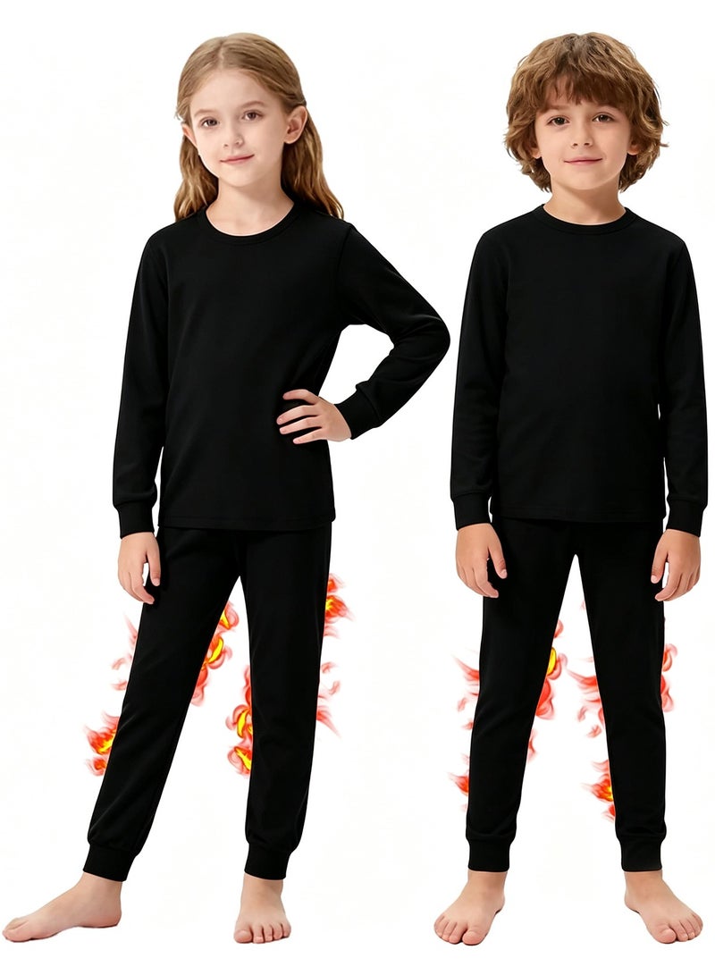 Yakiter Kids Thermal Underwear Set, Lightweight Ultra Soft Fleece Interior, Thermal Underwear Set for Boys and Girls for 4-16 Years Kids, Functional Underwear for Skiing, Football, Sports（Black） - Image 1