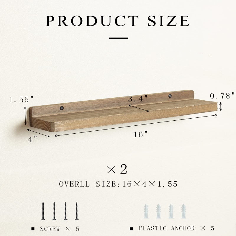 Freezing point Floating Shelves for Wall Set of 2 Natural Wood 16Inch Wall Shelf Decor Plant Display Collectibles Mounted Kitchen Bathroom Bedroom Corner Decorative Storage Stand Brown - Image 4