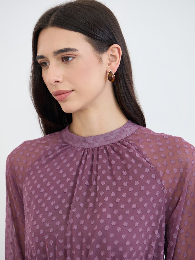 Styli Purple Dobby Beel Sleeves Maxi Dress - Image 4