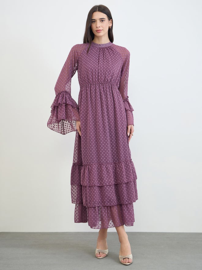 Styli Purple Dobby Beel Sleeves Maxi Dress - Image 3