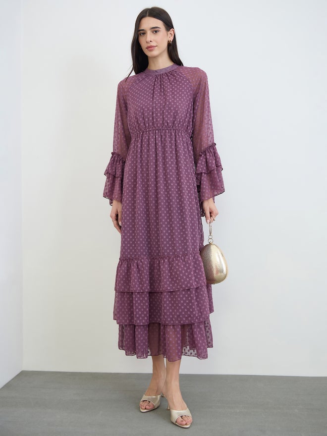 Styli Purple Dobby Beel Sleeves Maxi Dress - Image 2