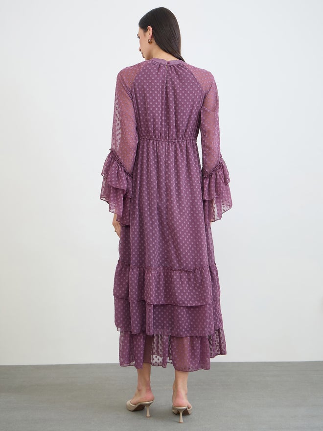 Styli Purple Dobby Beel Sleeves Maxi Dress - Image 5
