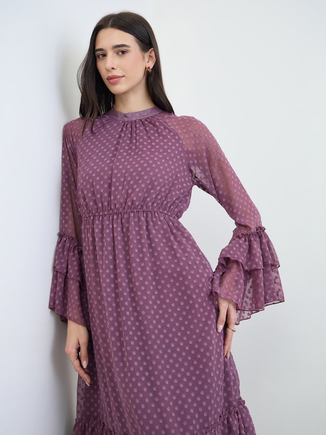 Styli Purple Dobby Beel Sleeves Maxi Dress - Image 1