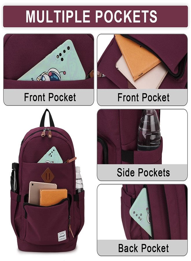 RAVUO School Backpack for Women, Water Resistant Classic Basic 15.6 inch Laptop Backpack Rucksack Travel Daypack Bookbag Burgundy - Image 4