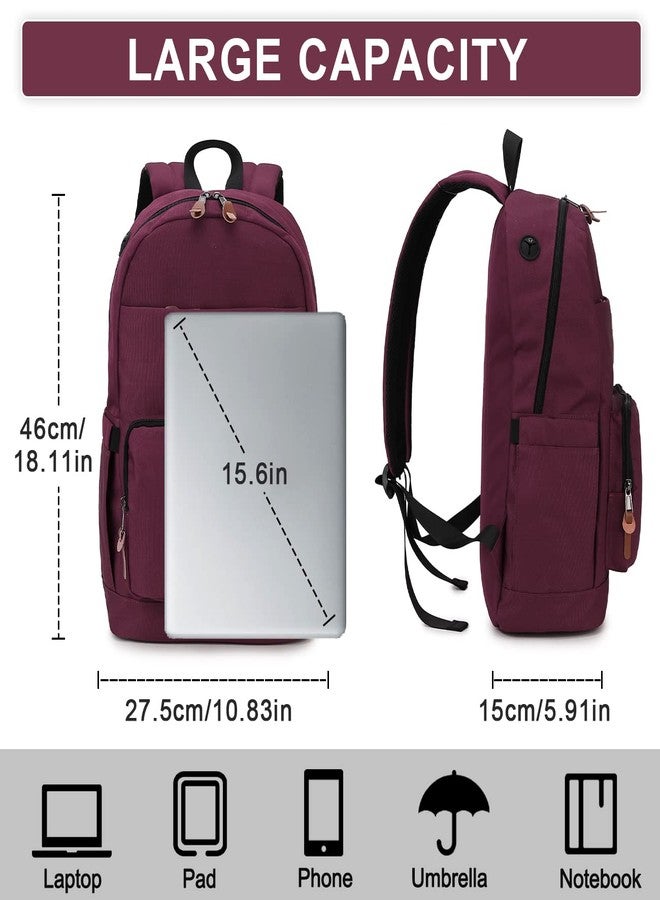 RAVUO School Backpack for Women, Water Resistant Classic Basic 15.6 inch Laptop Backpack Rucksack Travel Daypack Bookbag Burgundy - Image 2