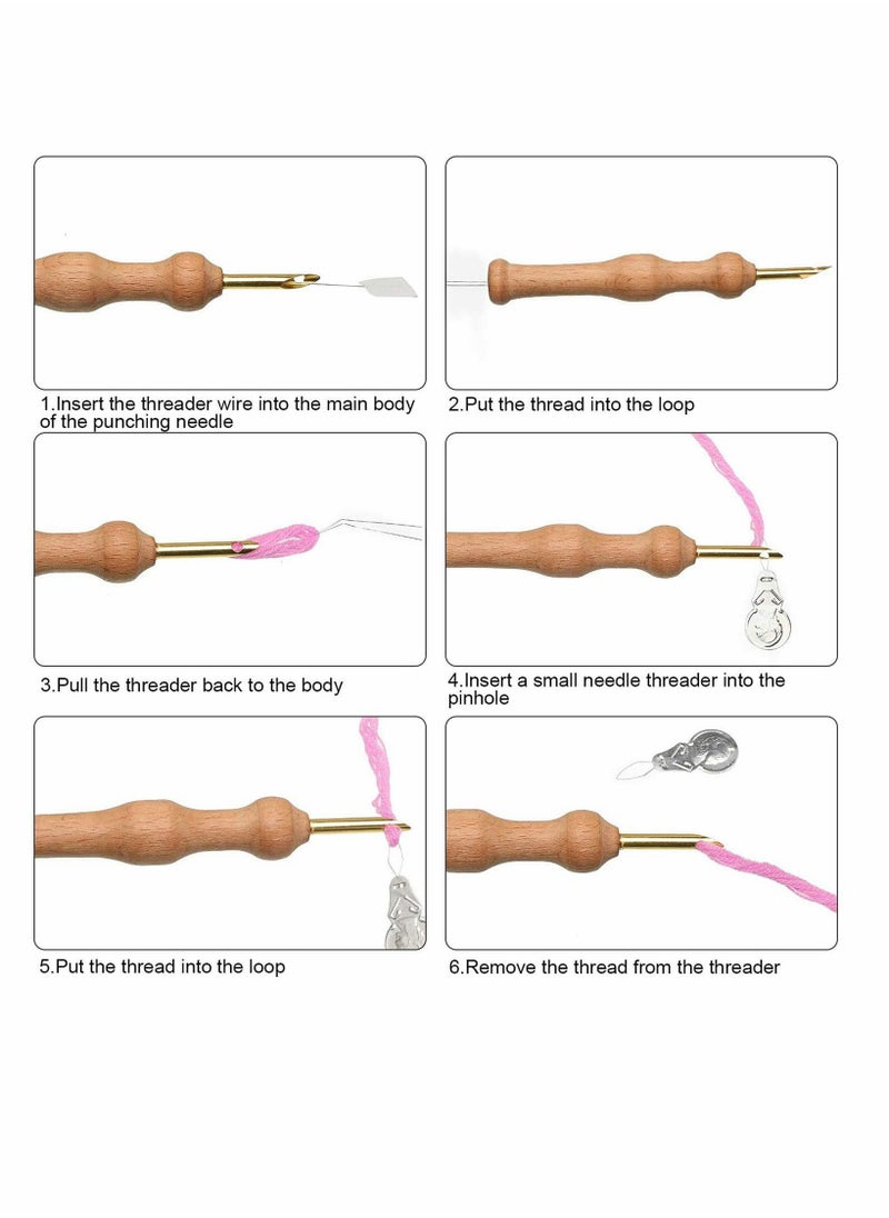 KASTWAVE - 17 Pieces Punch Needle Embroidery Kits, Adjustable Rug Yarn Punch Needle, Wooden Handle Embroidery Pen, Needle Threader, Punch Needle Cloth for Embroidery Floss Cross Stitching Beginners - Image 1