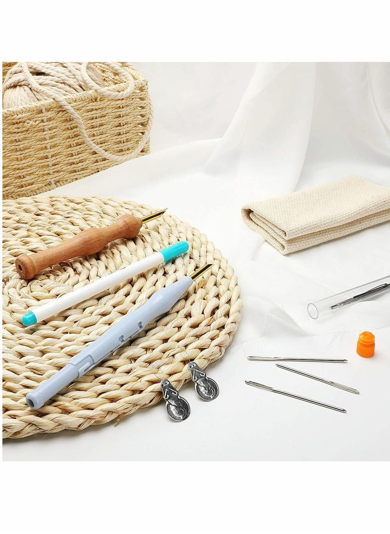 KASTWAVE - 17 Pieces Punch Needle Embroidery Kits, Adjustable Rug Yarn Punch Needle, Wooden Handle Embroidery Pen, Needle Threader, Punch Needle Cloth for Embroidery Floss Cross Stitching Beginners - Image 1