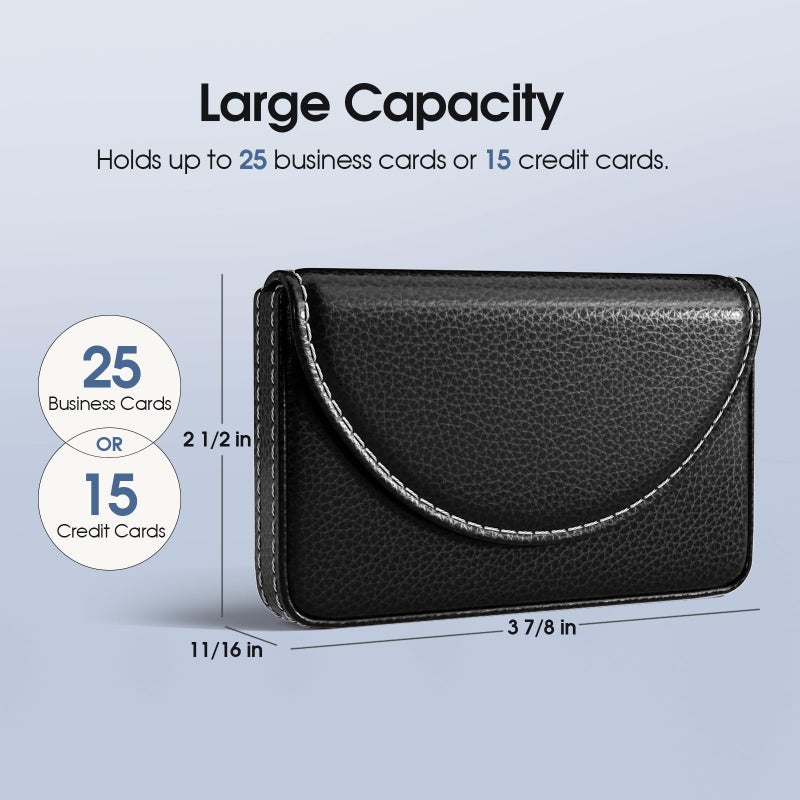 MaxGear Business Card Holder Case, PU Leather Business Card Case for Purse, Pocket Travel Name Card Holder Wallet for Men or Women, Portable Magnetic Business Card Carrier for Christmas Gift, Black - Image 4
