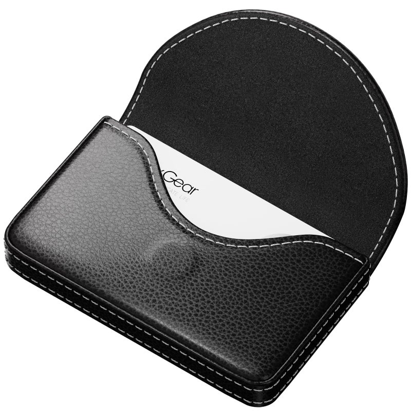MaxGear Business Card Holder Case, PU Leather Business Card Case for Purse, Pocket Travel Name Card Holder Wallet for Men or Women, Portable Magnetic Business Card Carrier for Christmas Gift, Black - Image 1