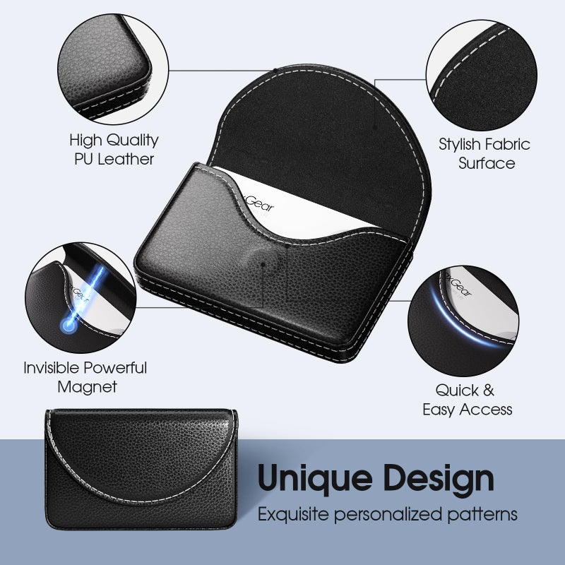MaxGear Business Card Holder Case, PU Leather Business Card Case for Purse, Pocket Travel Name Card Holder Wallet for Men or Women, Portable Magnetic Business Card Carrier for Christmas Gift, Black - Image 5