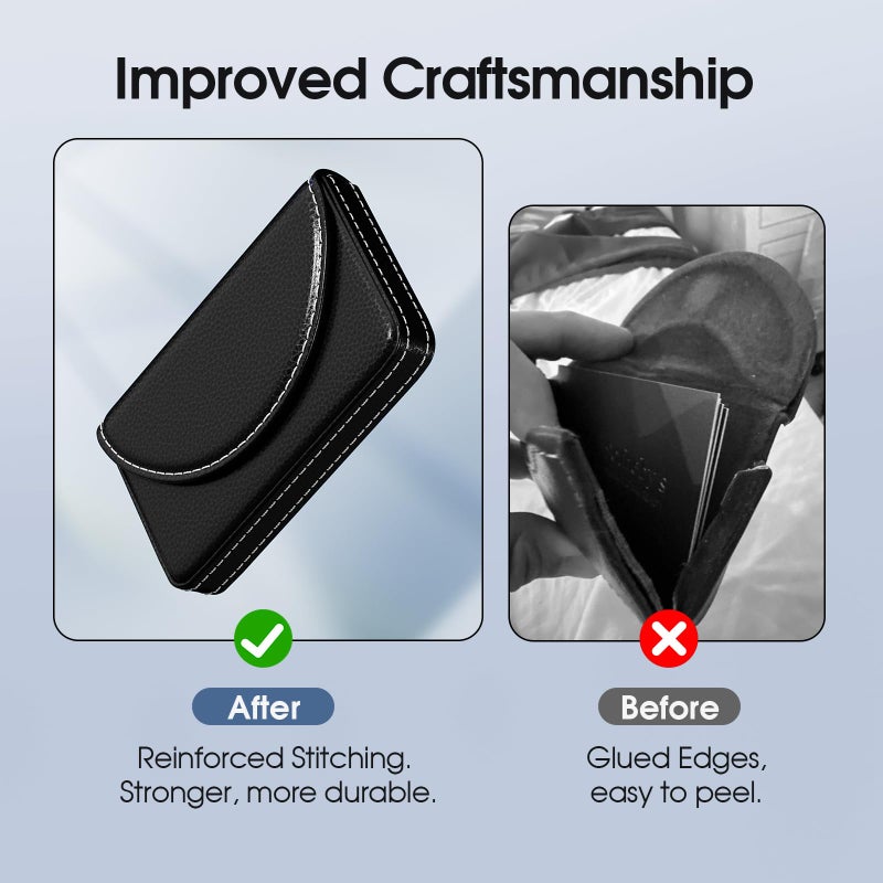 MaxGear Business Card Holder Case, PU Leather Business Card Case for Purse, Pocket Travel Name Card Holder Wallet for Men or Women, Portable Magnetic Business Card Carrier for Christmas Gift, Black - Image 3