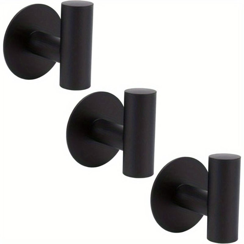 Matte Black Self Adhesive Bath Towel Hooks 3 Packs Stainless Steel Wall Hooks No Drilling For Bathroom Kitchen Office Wardrobe - Image 2