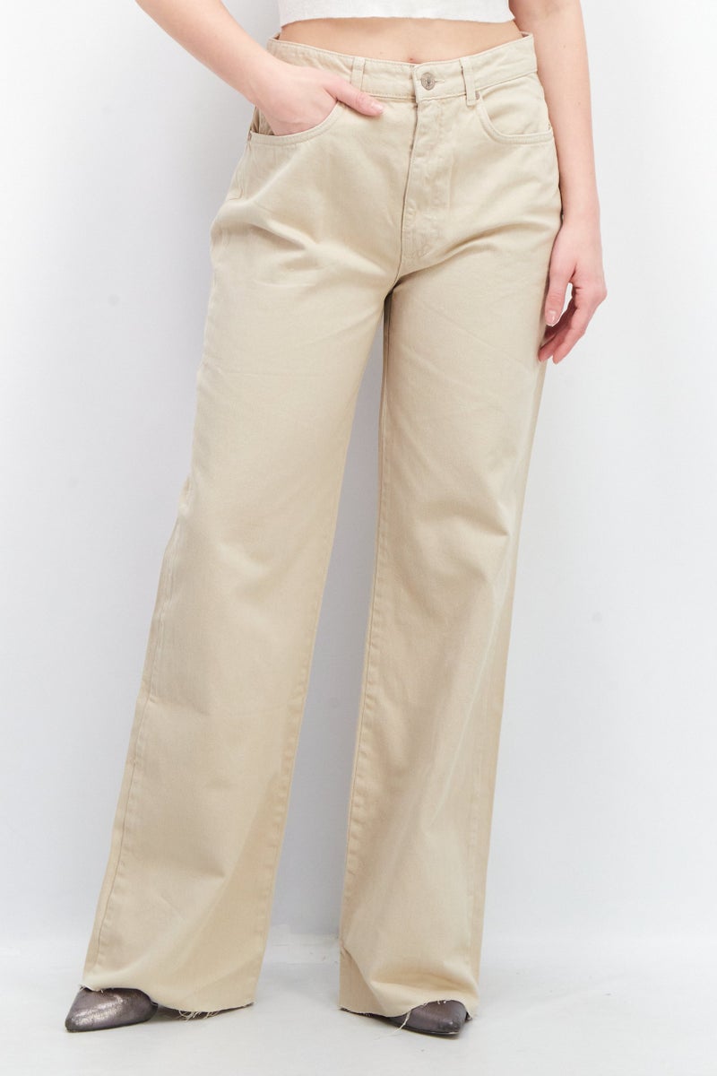 Stradivarius Women Straight Fit High Rise Solid Non-Stretchable Jeans, Beige - Image 1