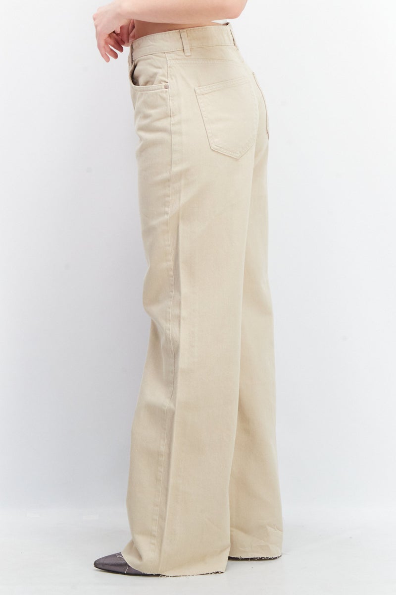 Stradivarius Women Straight Fit High Rise Solid Non-Stretchable Jeans, Beige - Image 3