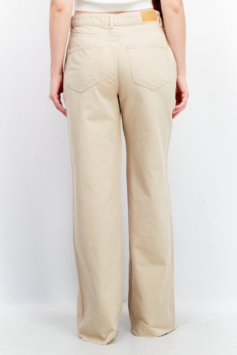 Stradivarius Women Straight Fit High Rise Solid Non-Stretchable Jeans, Beige - Image 2