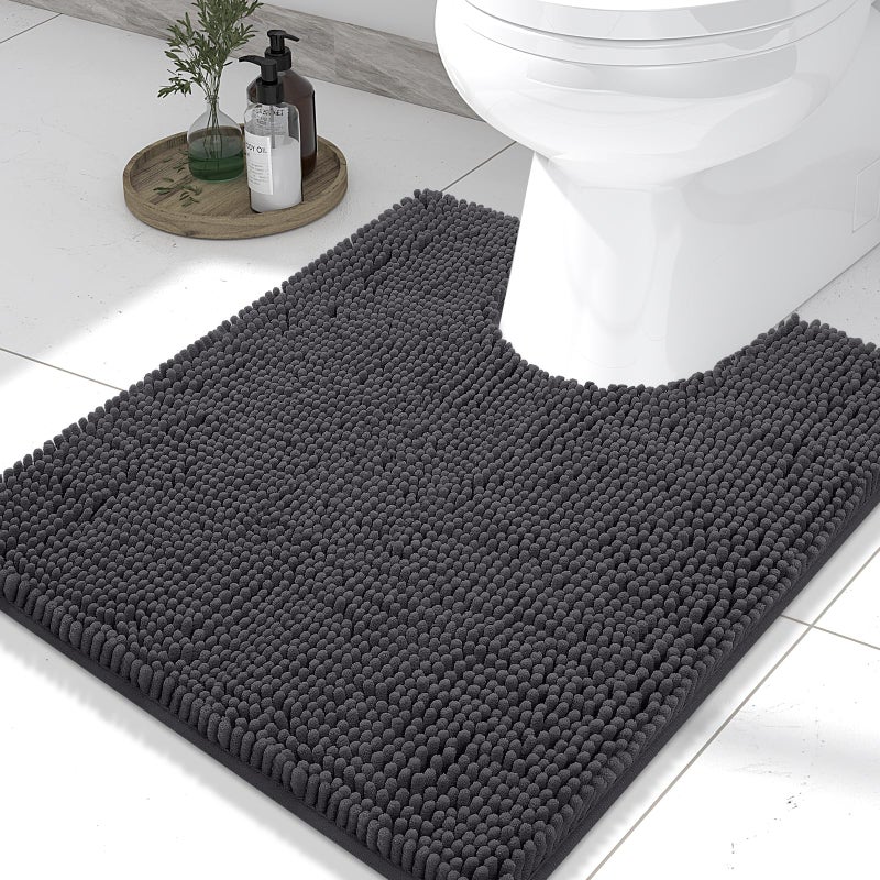Smiry Luxury Chenille Toilet Rugs UShaped 24x20 Soft Absorbent NonSlip Contour Bathroom Rugs for Toilet Machine Washable Contoured Bath Mats Charcoal Grey
