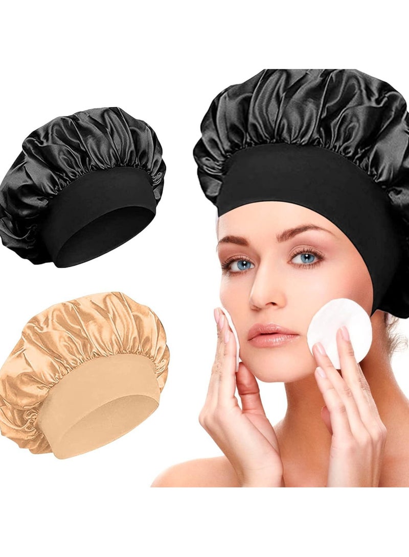 Hot sale 4-pack wide-brimmed high-elastic headscarf beauty cap shower cap hair care cap female nursing confinement satin sleeping cap black/silver/green/gold  - Image 1