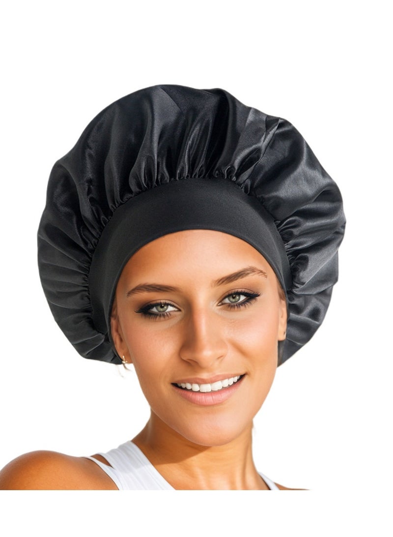 Hot sale 4-pack wide-brimmed high-elastic headscarf beauty cap shower cap hair care cap female nursing confinement satin sleeping cap black/silver/green/gold  - Image 3