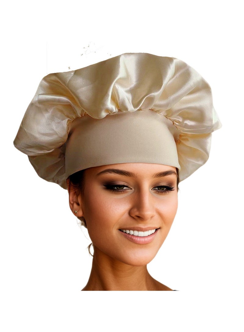 Hot sale 4-pack wide-brimmed high-elastic headscarf beauty cap shower cap hair care cap female nursing confinement satin sleeping cap black/silver/green/gold  - Image 2