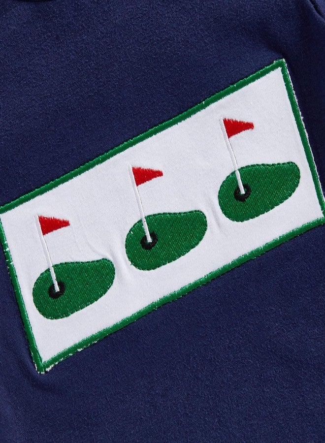 Mobbdow Toddler Baby Boy Clothes Golf Cart Embroidery Short Sleeve T-Shirt Top Gingham Seersucker Shorts Set Summer Outfits (H-Navy Green, 18-24 Months) - Image 5