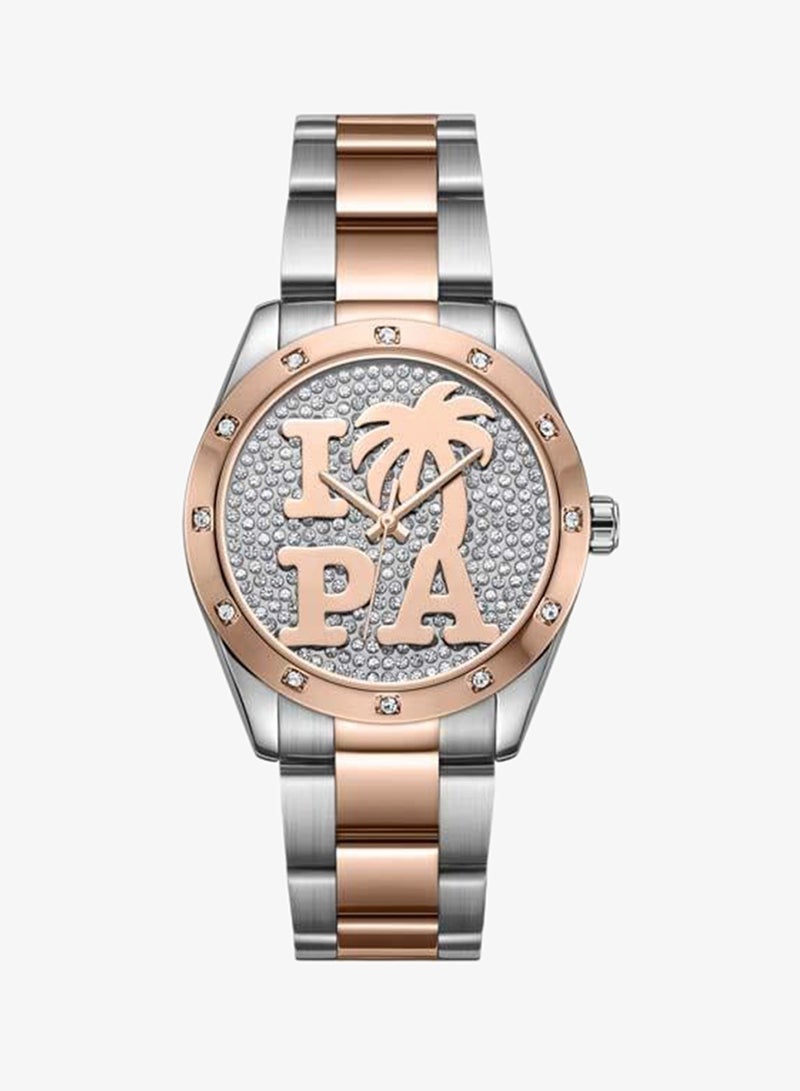 Palm Angels Strada White Pave Crystal Dial Stainless Steel Bracelet Analog Watch for Women, 34mm - Image 1