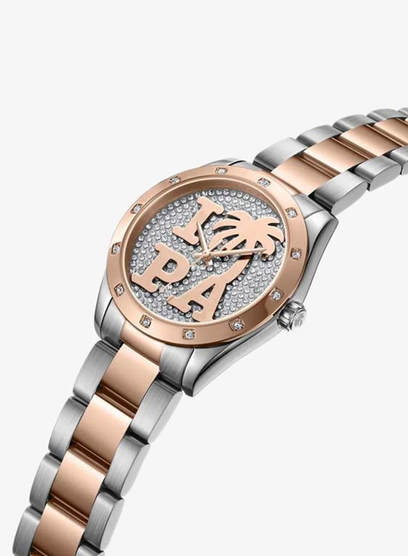 Palm Angels Strada White Pave Crystal Dial Stainless Steel Bracelet Analog Watch for Women, 34mm