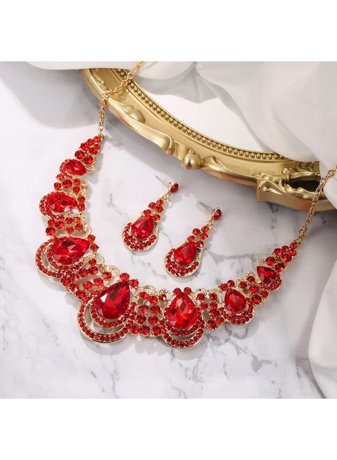 بريلوف طقم مجوهرات نسائي على شكل دمعة من الكريستال مع قلادة متدلية وأقراط على شكل لفافة مجوفة بلون الياقوت الذهبي - Image 5