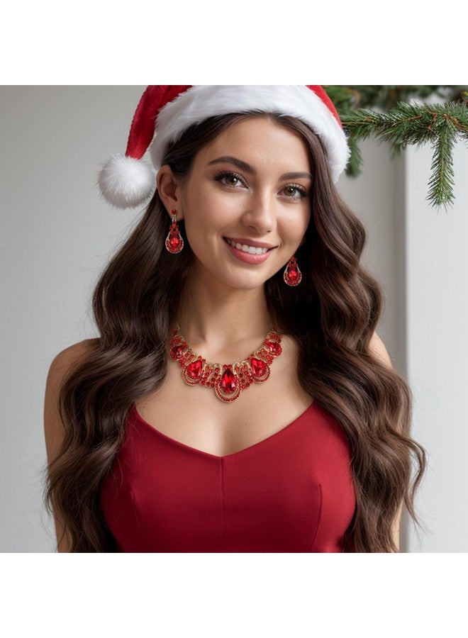 بريلوف طقم مجوهرات نسائي على شكل دمعة من الكريستال مع قلادة متدلية وأقراط على شكل لفافة مجوفة بلون الياقوت الذهبي - Image 4