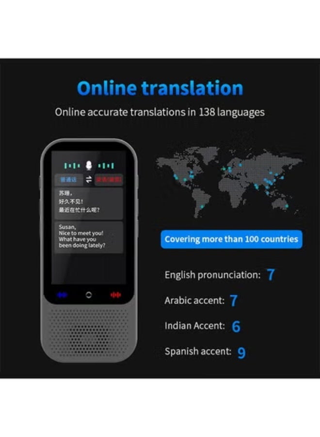 S80 Pro Black Translation Device with 3-Inch Screen - Supports Offline and Online Translation - Image 1