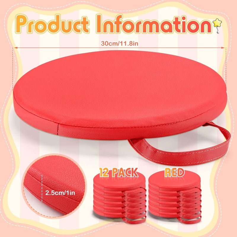 Suzile 12 Pcs 12'' Floor Cushions for Classroom Flexible Floor Seating with Handles Classroom Carpet Cushions for Kids Toddlers Daycare Preschool Furniture (Red,Round) - Image 2