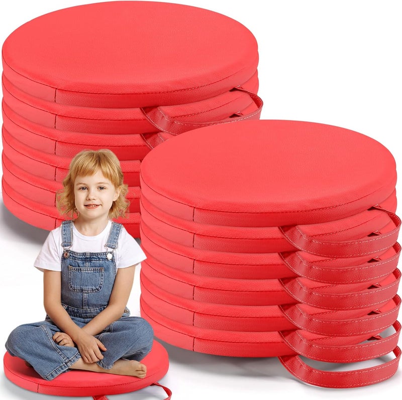 Suzile 12 Pcs 12'' Floor Cushions for Classroom Flexible Floor Seating with Handles Classroom Carpet Cushions for Kids Toddlers Daycare Preschool Furniture (Red,Round) - Image 1