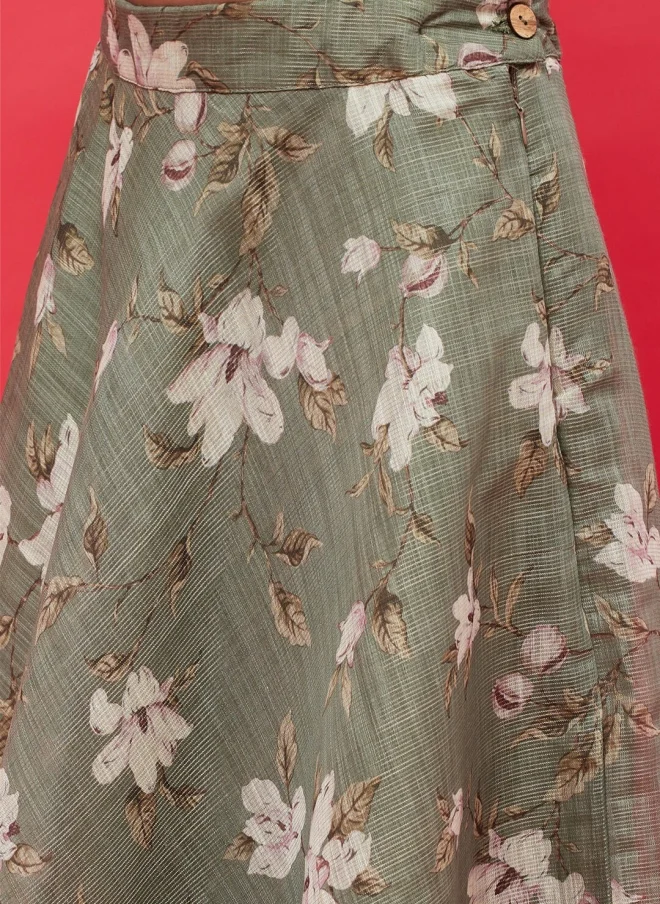 AKS Green Floral Printed Lehenga Choli Set for Girls