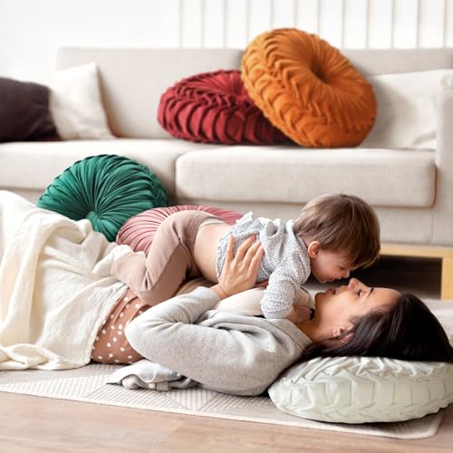 Teieas Round Pillows Velvet Pleated Circle Pillow Chair Cushion Floor Pillows Home Decorations for Home Couch Chair Bed Car Burgundy - Image 2
