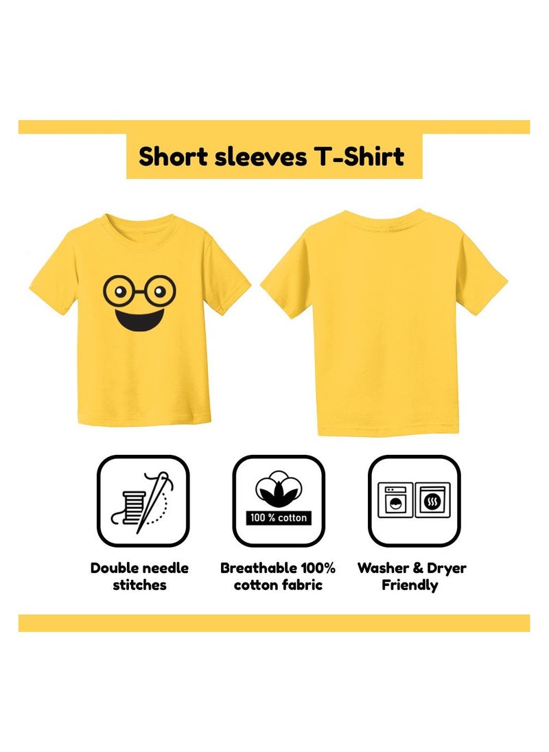 PRINTSHOP4ME - Kids Yellow Smiley Face Pack Of 2 T-Shirt And Cap Combo–Unisex Round Neck Short Sleeve Cotton T-Shirt - Image 1