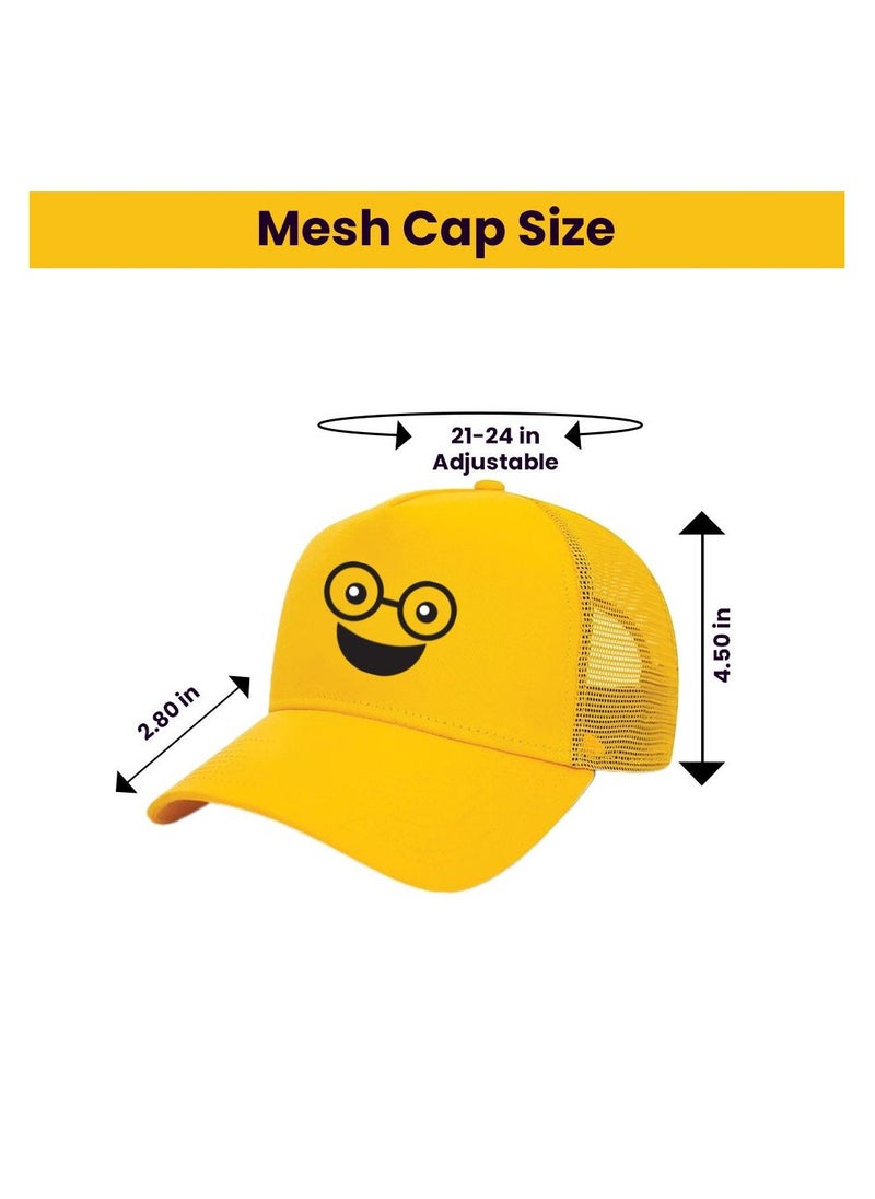 PRINTSHOP4ME - Kids Yellow Smiley Face Pack Of 2 T-Shirt And Cap Combo–Unisex Round Neck Short Sleeve Cotton T-Shirt - Image 1