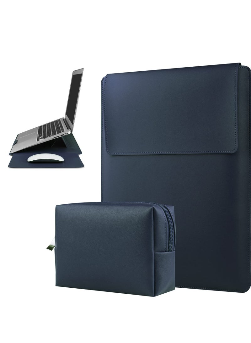 SYOSI حقيبة جلدية للكمبيوتر المحمول مقاس 13 14 بوصة متوافقة مع جهاز MacBook Air 13.3 بوصة/13.6 بوصة M1 M2/MacBook Pro 13 2022 2016 Dell XPS 13 Surface Pro X 8 7 6 5 Surface Laptop 13.5 بوصة أزرق داكن - Image 1