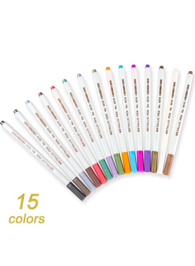 Dyvicl Metallic Marker Pens 15 Colors Hard Fine Tip Metallic Markers For Black Paper Adult Coloring Card Making Rock Painting Scrapbooking Crafts Diy Photo Album - Image 2