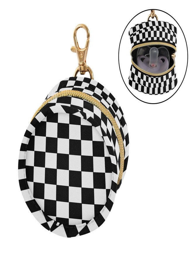 J JOYSAY Checkered Plaid Black Print Pacifier Holder Case with Metal Clip Portable Pacifier Storage Container for Boys Girls - Image 2