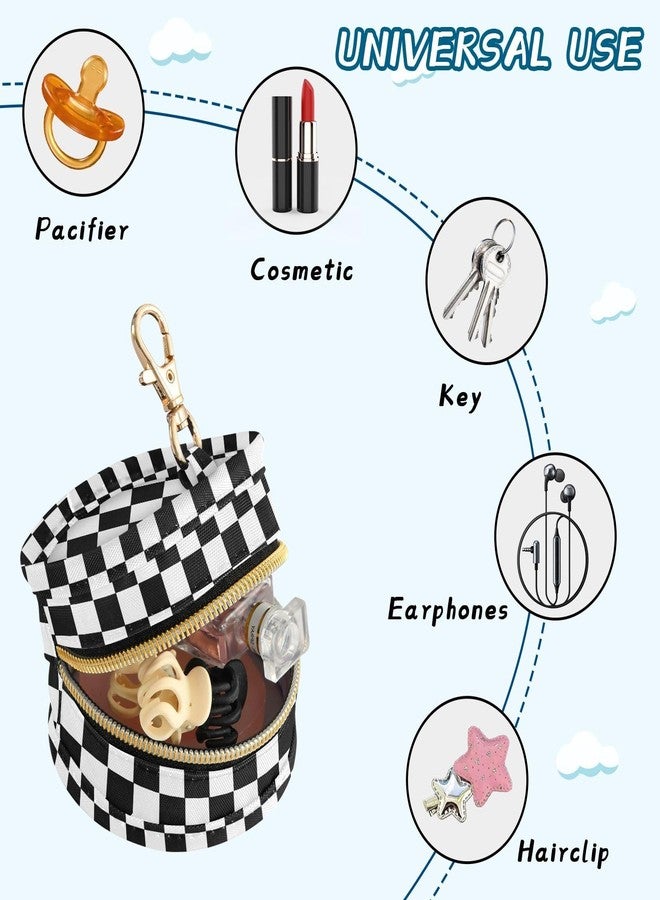 J JOYSAY Checkered Plaid Black Print Pacifier Holder Case with Metal Clip Portable Pacifier Storage Container for Boys Girls - Image 5