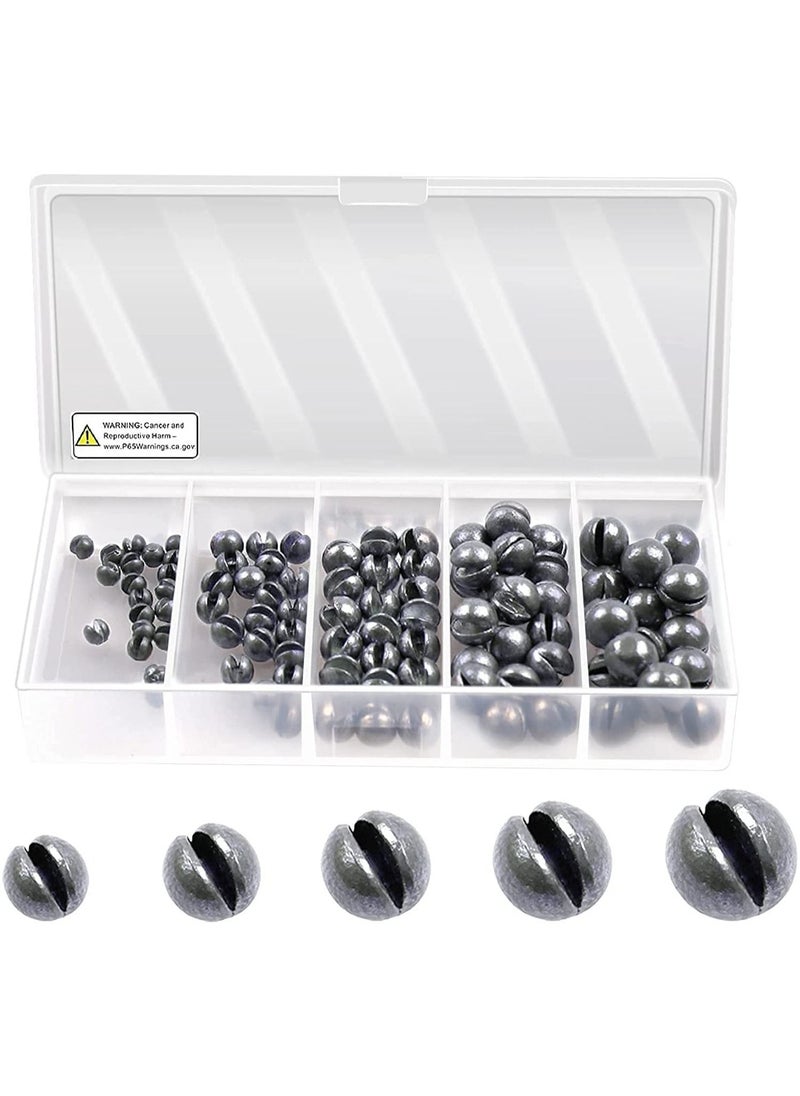 Y&D - Fishing Weights Sinkers Kit, 100pcs Round Split Shot Sinker, Egg 5 Sizes, 7/1000 oz, 17/1000 7/200 1/20 7/100 Plastic Box Pack 3.8 x 1.9 0.7 inch - Image 1