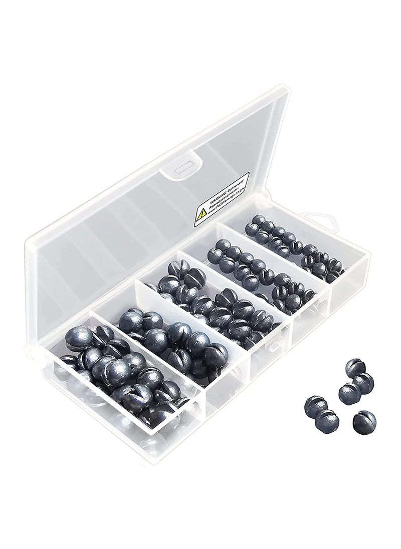 Y&D - Fishing Weights Sinkers Kit, 100pcs Round Split Shot Sinker, Egg 5 Sizes, 7/1000 oz, 17/1000 7/200 1/20 7/100 Plastic Box Pack 3.8 x 1.9 0.7 inch - Image 1