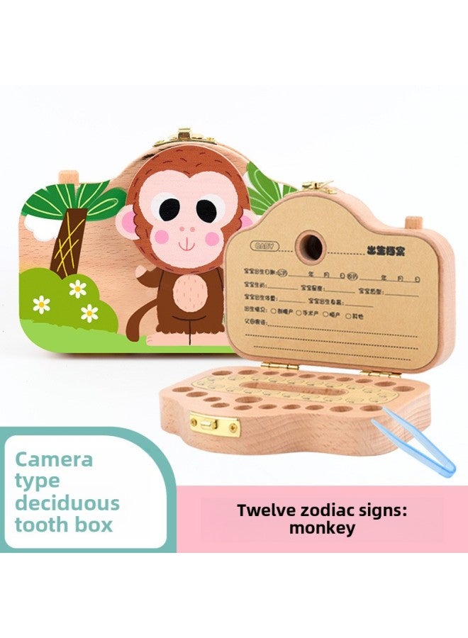 Lechang Deciduous Teeth Storage Box Boys And Girls Wooden Teeth Lanuli Umbilical Cord Camera Collection Box Baby Change Teeth Box-Color:Camera-Monkey  - Image 1